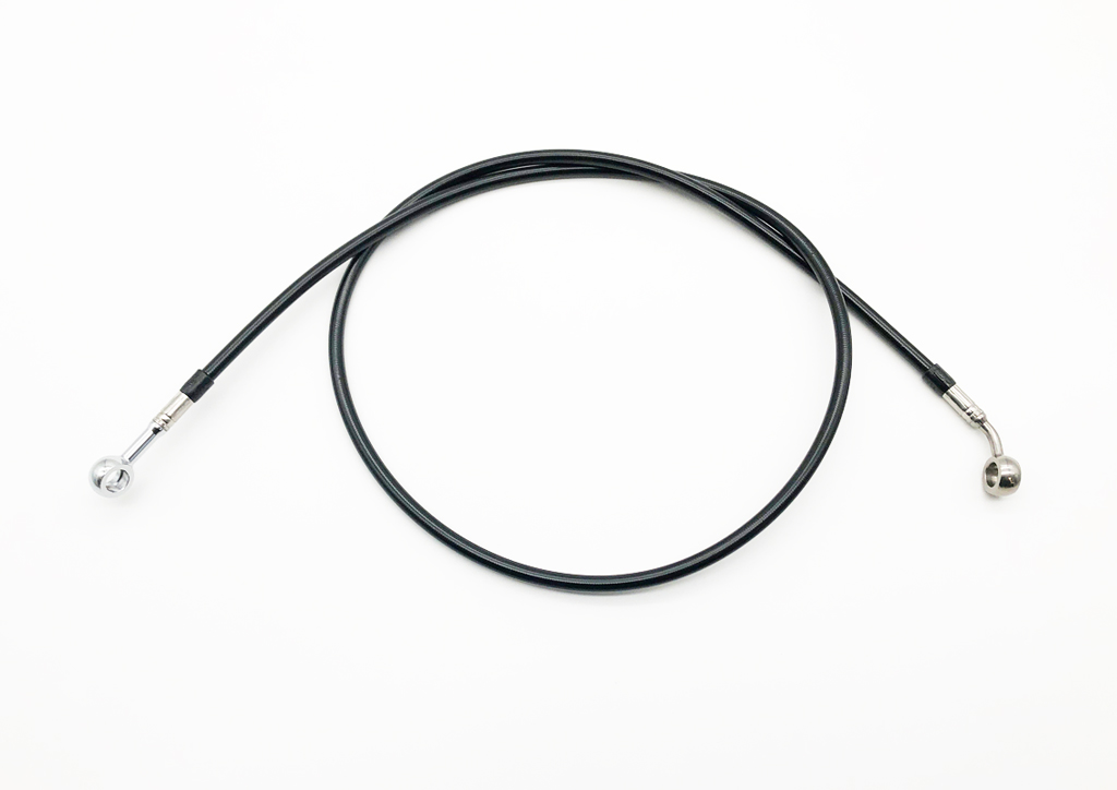 Stahlflex Bremsleitung / Kupplungsleitung 500 mm lang, schwarz ummantelt, Öse 0° verchromt, Öse 40° Edelstahl, Teile-Gutachten § 19/3